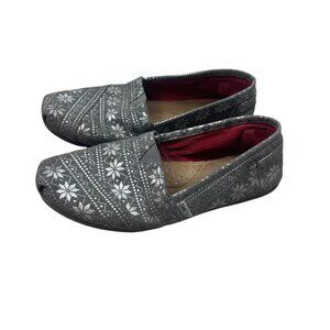 TOMS Silver Snowflake Slip On Flats Womens 11 Fair Isle Gray Shoes